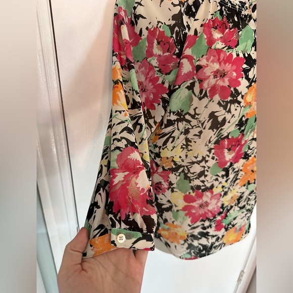 Ralph Lauren Multi color floral sheer Top Blouse 3/4 Sleeve Size L #1720 - Picture 7 of 12
